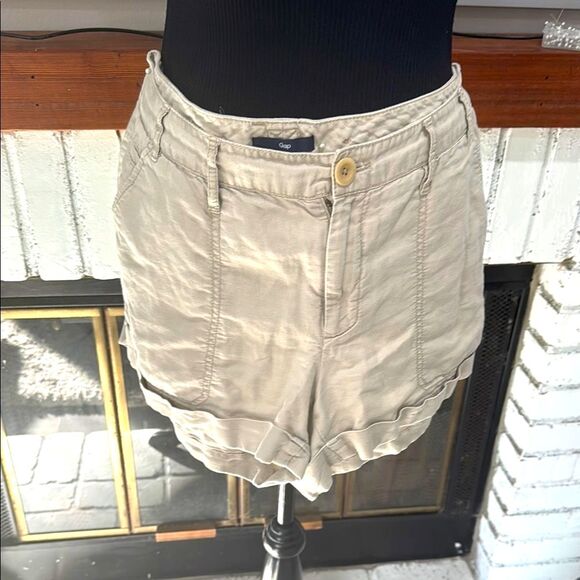 Gap Women Shorts Linen Cotton Blend Khaki Tan Size 8 Pockets Classic Sexy - Picture 4 of 8